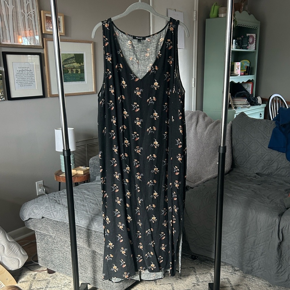 Madewell Black Floral Midi Dress